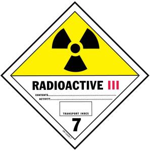 Radioactive label "Yellow 3": Special handling required, surface dose rate < 200 mrem/hr, exposure at 1 meter < 10 mrem/hr